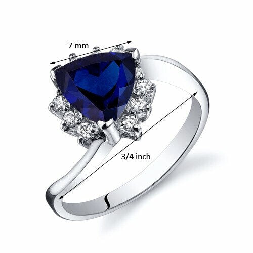 Blue Sapphire Ring Sterling Silver Trillion Shape 1.75 Carats