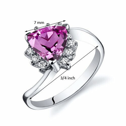 Pink Sapphire Ring Sterling Silver Trillion Shape 1.75 Carats