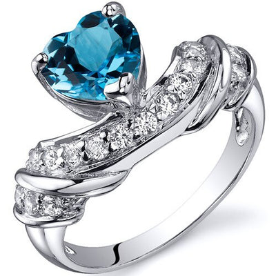 Swiss Blue Topaz Ring Sterling Silver Heart Shape 1.25 Carats