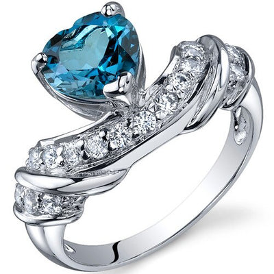 London Blue Topaz Ring Sterling Silver Heart Shape 1.25 Carats