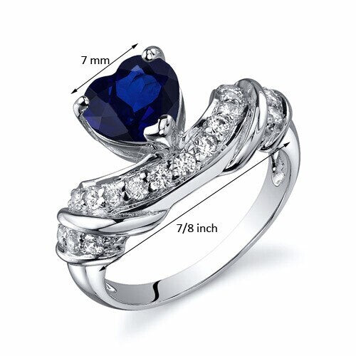Blue Sapphire Ring Sterling Silver Heart Shape 2 Carats