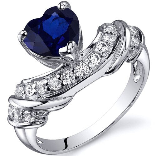 Blue Sapphire Ring Sterling Silver Heart Shape 2 Carats