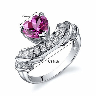 Pink Sapphire Ring Sterling Silver Heart Shape 1.75 Carats