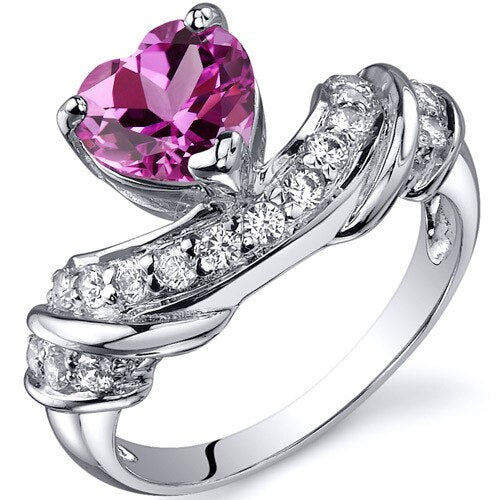 Pink Sapphire Ring Sterling Silver Heart Shape 1.75 Carats