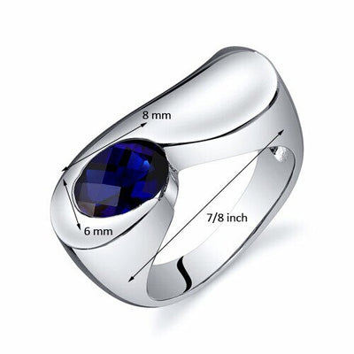 Blue Sapphire Ring Sterling Silver Oval Shape 1.75 Carats
