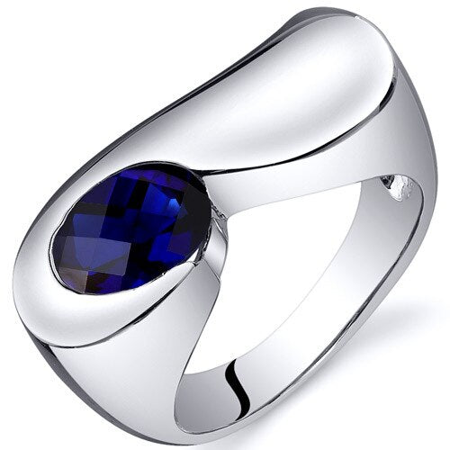 Blue Sapphire Ring Sterling Silver Oval Shape 1.75 Carats