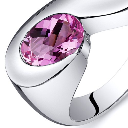 Pink Sapphire Ring Sterling Silver Oval Shape 1.75 Carats