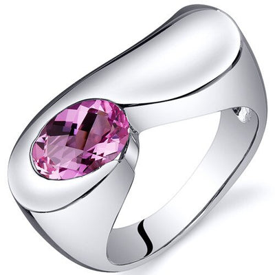 Pink Sapphire Ring Sterling Silver Oval Shape 1.75 Carats