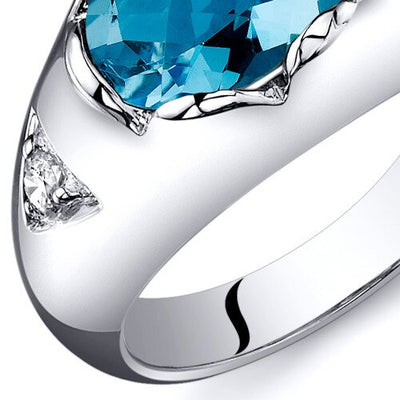 Swiss Blue Topaz Ring Sterling Silver Oval Shape 2 Carats