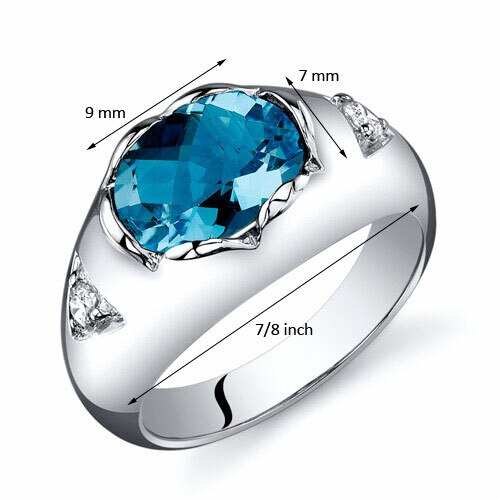 Swiss Blue Topaz Ring Sterling Silver Oval Shape 2 Carats