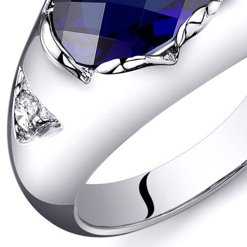 Blue Sapphire Ring Sterling Silver Oval Shape 2.5 Carats