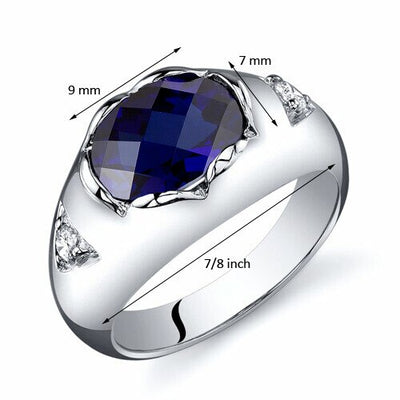 Blue Sapphire Ring Sterling Silver Oval Shape 2.5 Carats