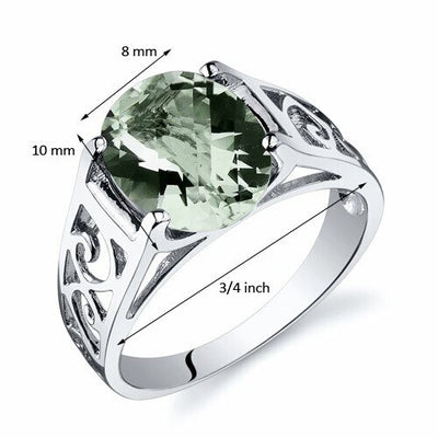 Green Amethyst Ring Sterling Silver Oval Shape 2.25 Carats