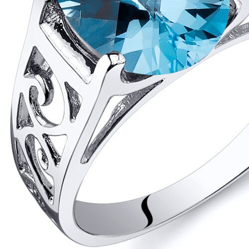 Swiss Blue Topaz Ring Sterling Silver Oval Shape 2.75 Carats