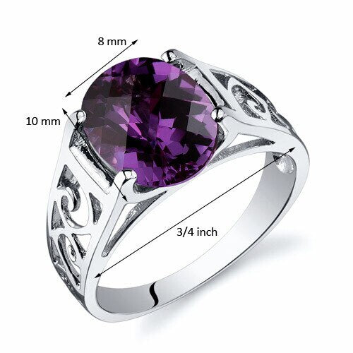 Alexandrite Ring Sterling Silver Oval Shape 3.5 Carats