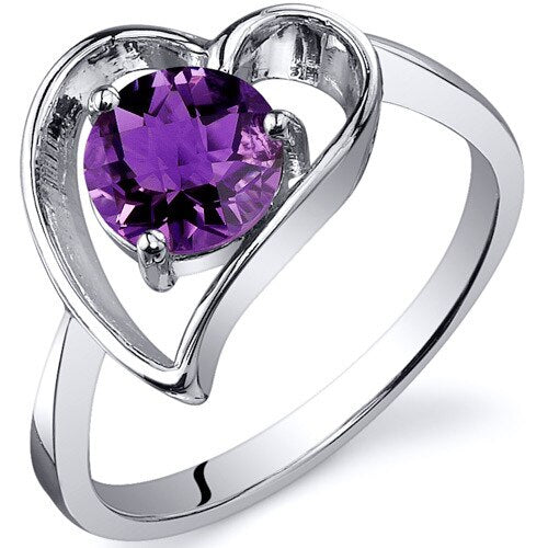 Amethyst Ring Sterling Silver Round Shape 0.75 Carats