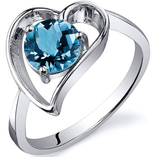 Swiss Blue Topaz Ring Sterling Silver Round Shape 1 Carats