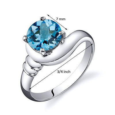 Swiss Blue Topaz Ring Sterling Silver Round Shape 1.5 Carats