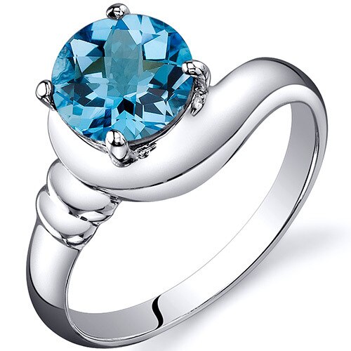 Swiss Blue Topaz Ring Sterling Silver Round Shape 1.5 Carats