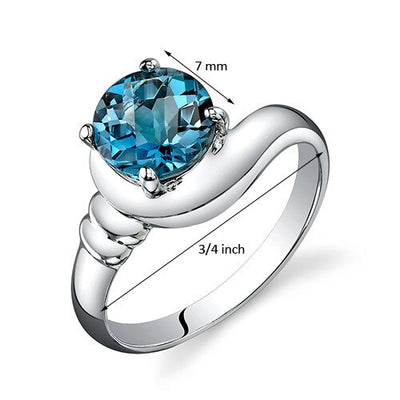 London Blue Topaz Ring Sterling Silver Round Shape 1.5 Carats