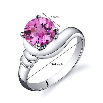 Pink Sapphire Ring Sterling Silver Round Shape 1.75 Carats