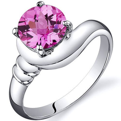 Pink Sapphire Ring Sterling Silver Round Shape 1.75 Carats
