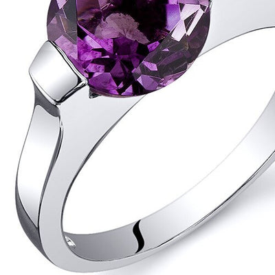 Amethyst Ring Sterling Silver Round Shape 1.75 Carats