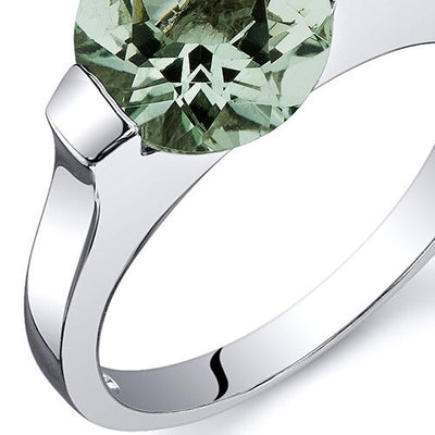 Green Amethyst Ring Sterling Silver Round Shape 1.75 Carats