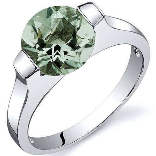 Green Amethyst Ring Sterling Silver Round Shape 1.75 Carats