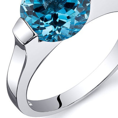 Swiss Blue Topaz Ring Sterling Silver Round Shape 2.25 Carats