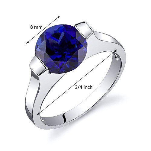 Blue Sapphire Ring Sterling Silver Round Shape 2.75 Carats