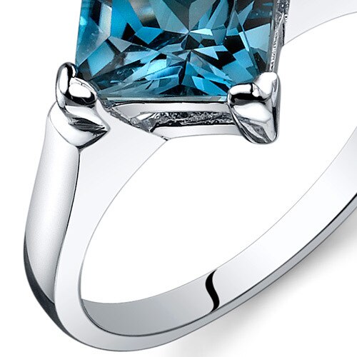 London Blue Topaz Ring Sterling Silver Princess Shape 2 Carats