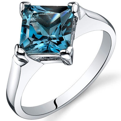 London Blue Topaz Ring Sterling Silver Princess Shape 2 Carats