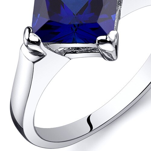 Blue Sapphire Ring Sterling Silver Princess Shape 2.5 Carats