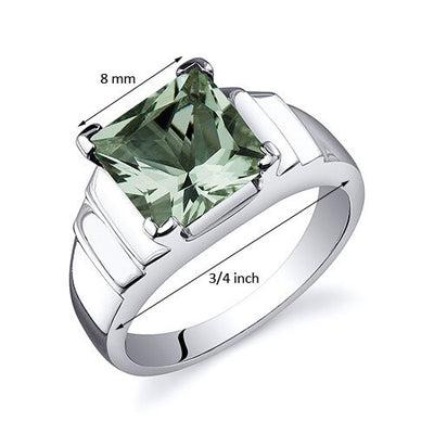 Green Amethyst Ring Sterling Silver Princess Shape 2 Carats