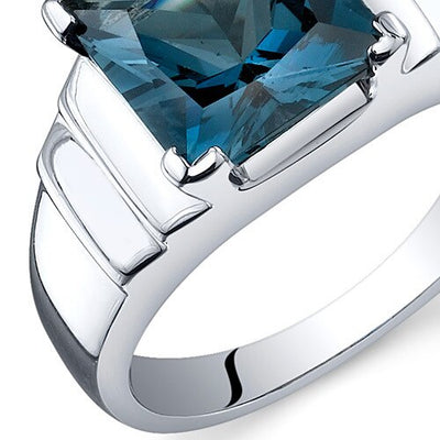 London Blue Topaz Ring Sterling Silver Princess Shape 2.75 Cts