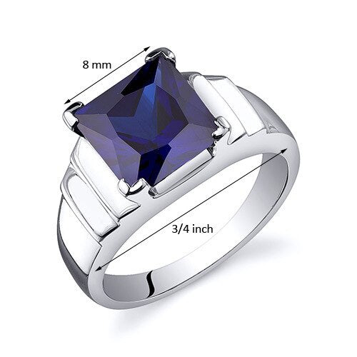 Blue Sapphire Ring Sterling Silver Princess Shape 3.5 Carats