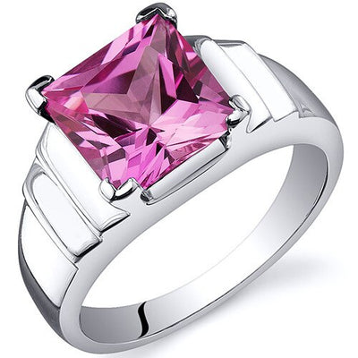 Pink Sapphire Ring Sterling Silver Princess Shape 3.25 Carats