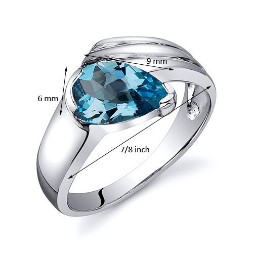 Swiss Blue Topaz Ring Sterling Silver Pear Shape 1.25 Carats