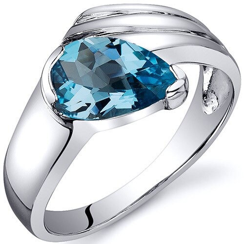 Swiss Blue Topaz Ring Sterling Silver Pear Shape 1.25 Carats