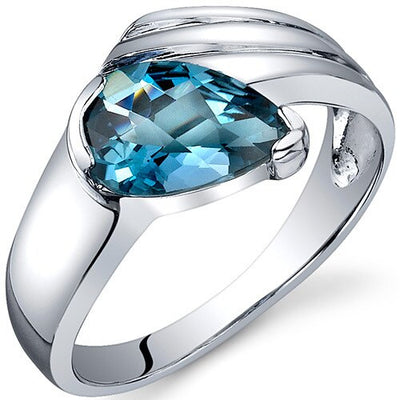 London Blue Topaz Ring Sterling Silver Pear Shape 1.5 Carats