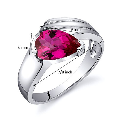 Created Ruby Ring Sterling Silver Pear Shape 1.5 Carats