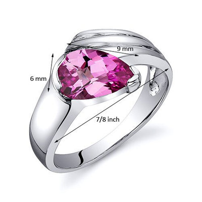 Pink Sapphire Ring Sterling Silver Pear Shape 1.75 Carats