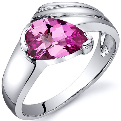 Pink Sapphire Ring Sterling Silver Pear Shape 1.75 Carats