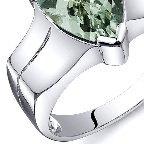 Green Amethyst Ring Sterling Silver Pear Shape 2.5 Carats