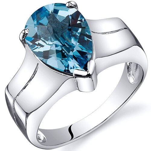 Swiss Blue Topaz Ring Sterling Silver Pear Shape 3.25 Carats