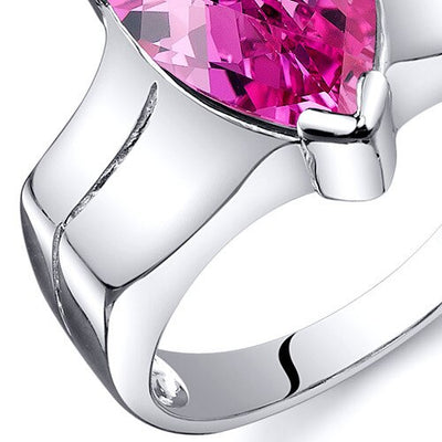 Pink Sapphire Ring Sterling Silver Pear Shape 3.75 Carats