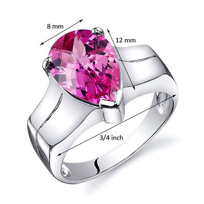 Pink Sapphire Ring Sterling Silver Pear Shape 3.75 Carats