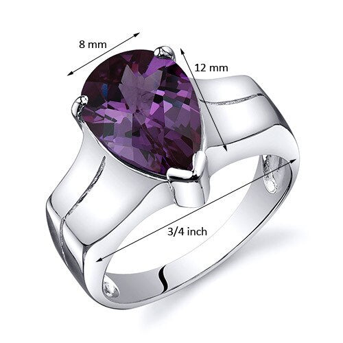 Alexandrite Ring Sterling Silver Pear Shape 3.75 Carats
