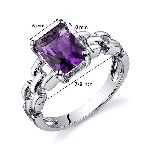Amethyst Ring Sterling Silver Radiant Shape 1.25 Carats